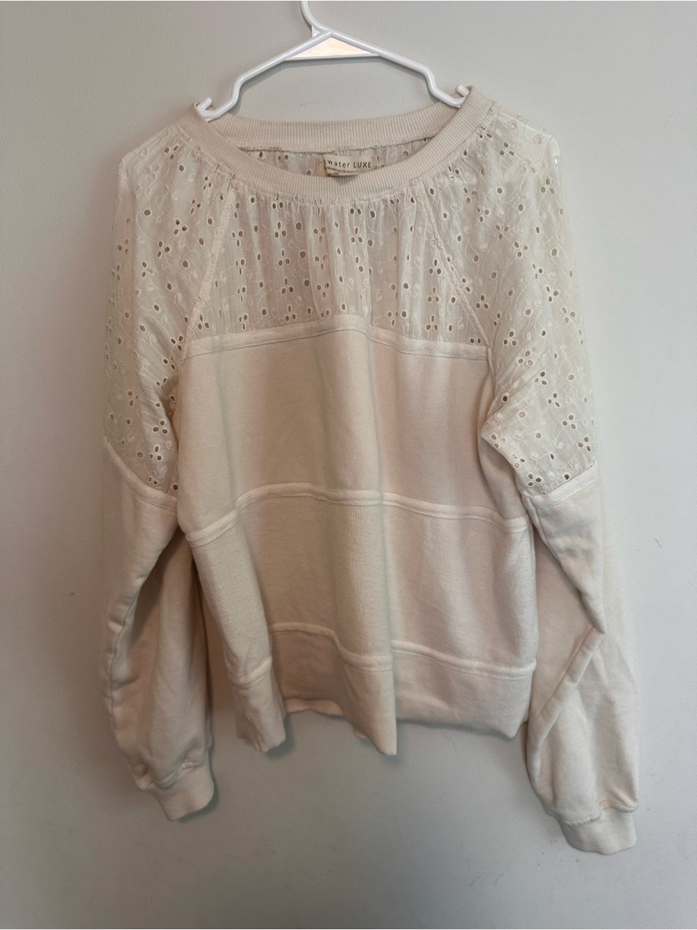 saltwater LUXE Cream Eyelet Detail Pullover, 100% cotton